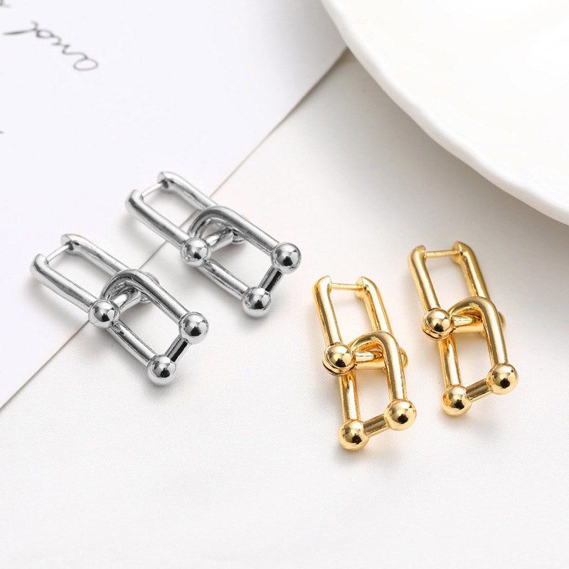 Gold-Plated U-Shaped Double-Button Women's Earrings