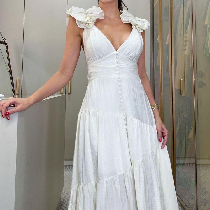 2023 Summer European Style Backless V-Neck Dress