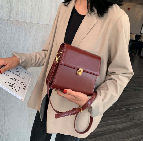 Minimalist Lock Closure Small Square Shoulder Bag