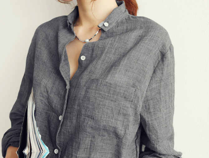 Linen Shirt, Casual Loose Thin Cotton-Linen Top