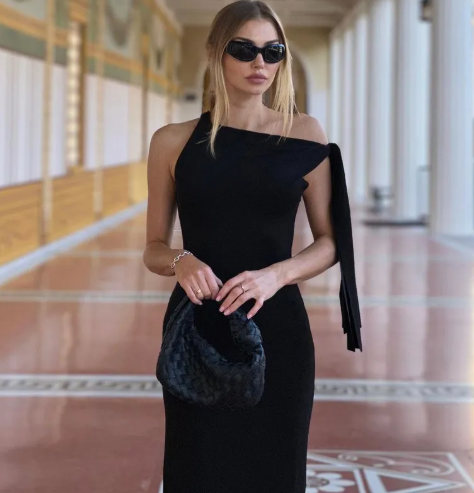 One Shoulder Linen Maxi Dress