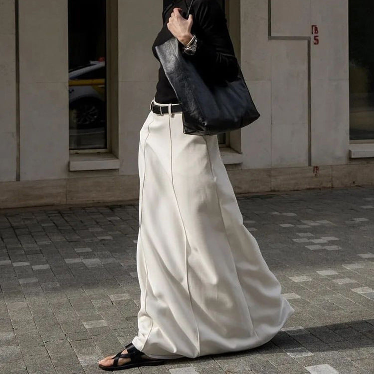 2023 Autumn French Style Cream Maxi Skirt for Women