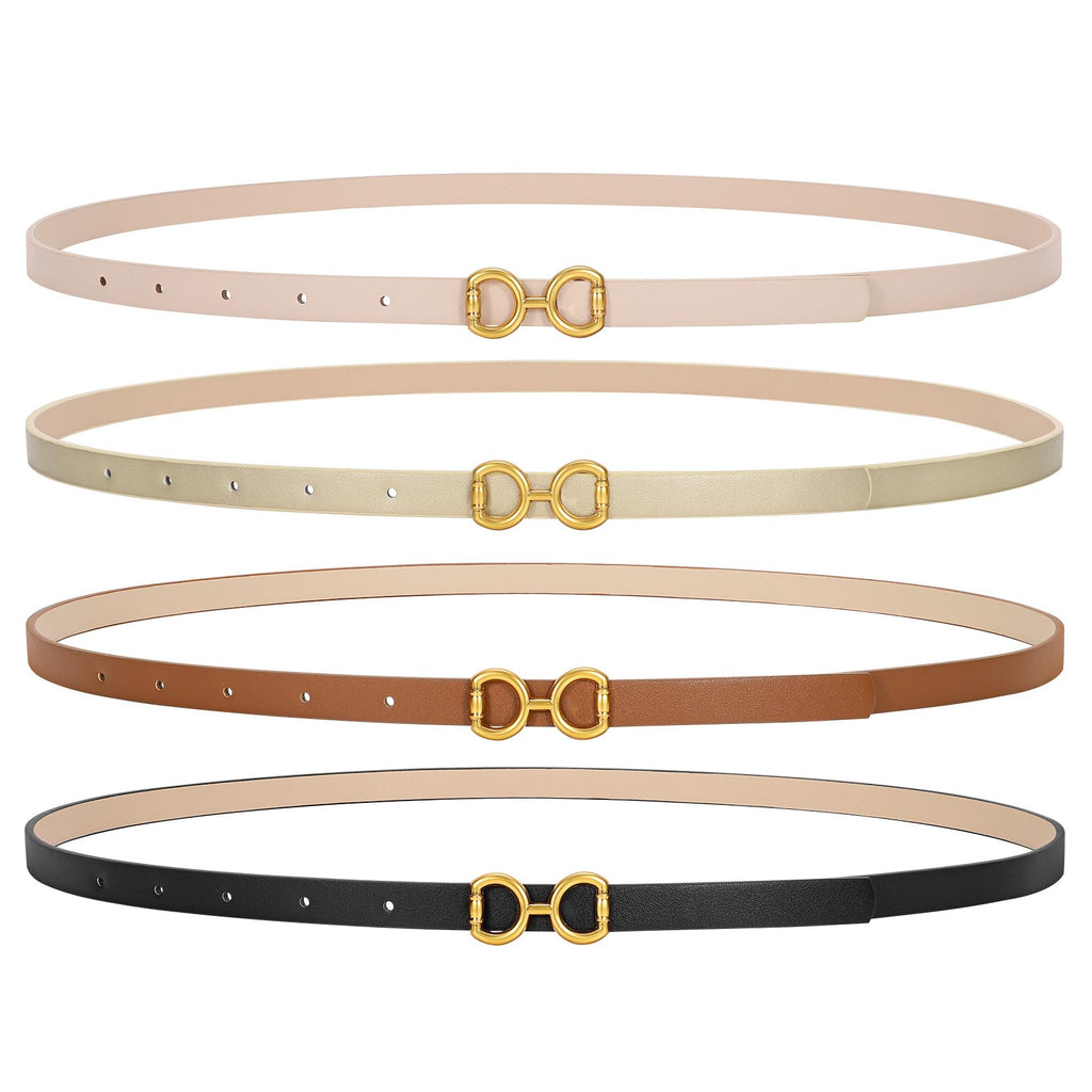 KASBAH 4 Pack Skinny Women Belts for Dresses Jeans Ladies Thin Leather Waist Belt with Gold Buckle 0.47" Width
