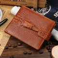 Men's Genuine Leather Short Wallet with Crocodile Texture