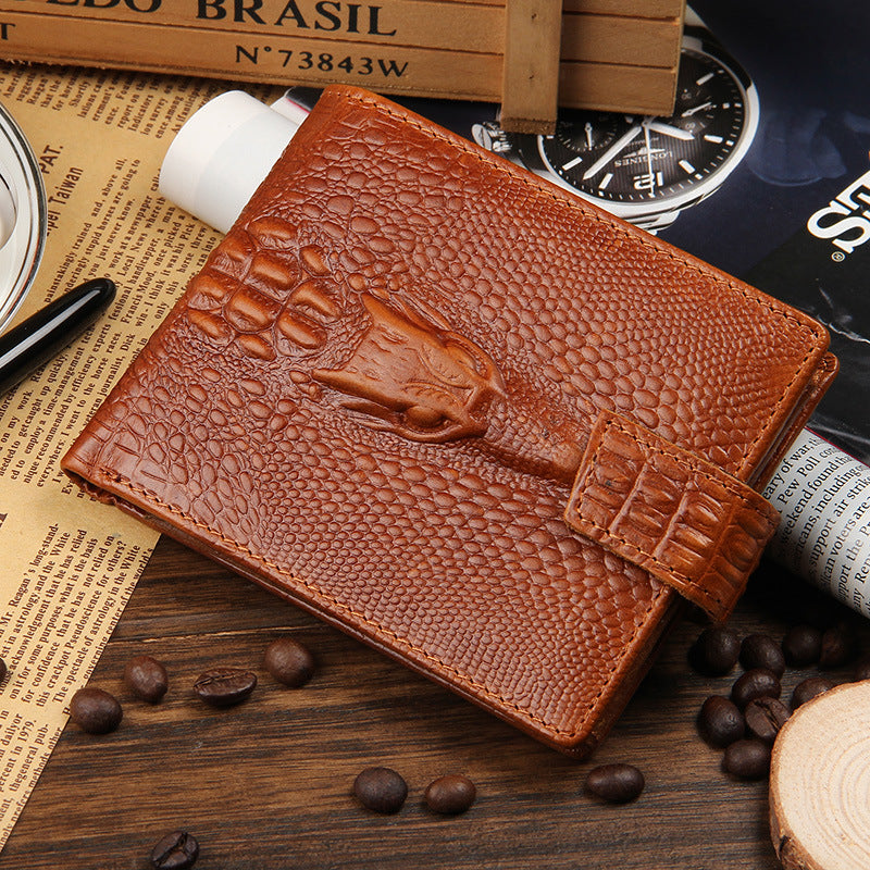 Men's Genuine Leather Short Wallet with Crocodile Texture