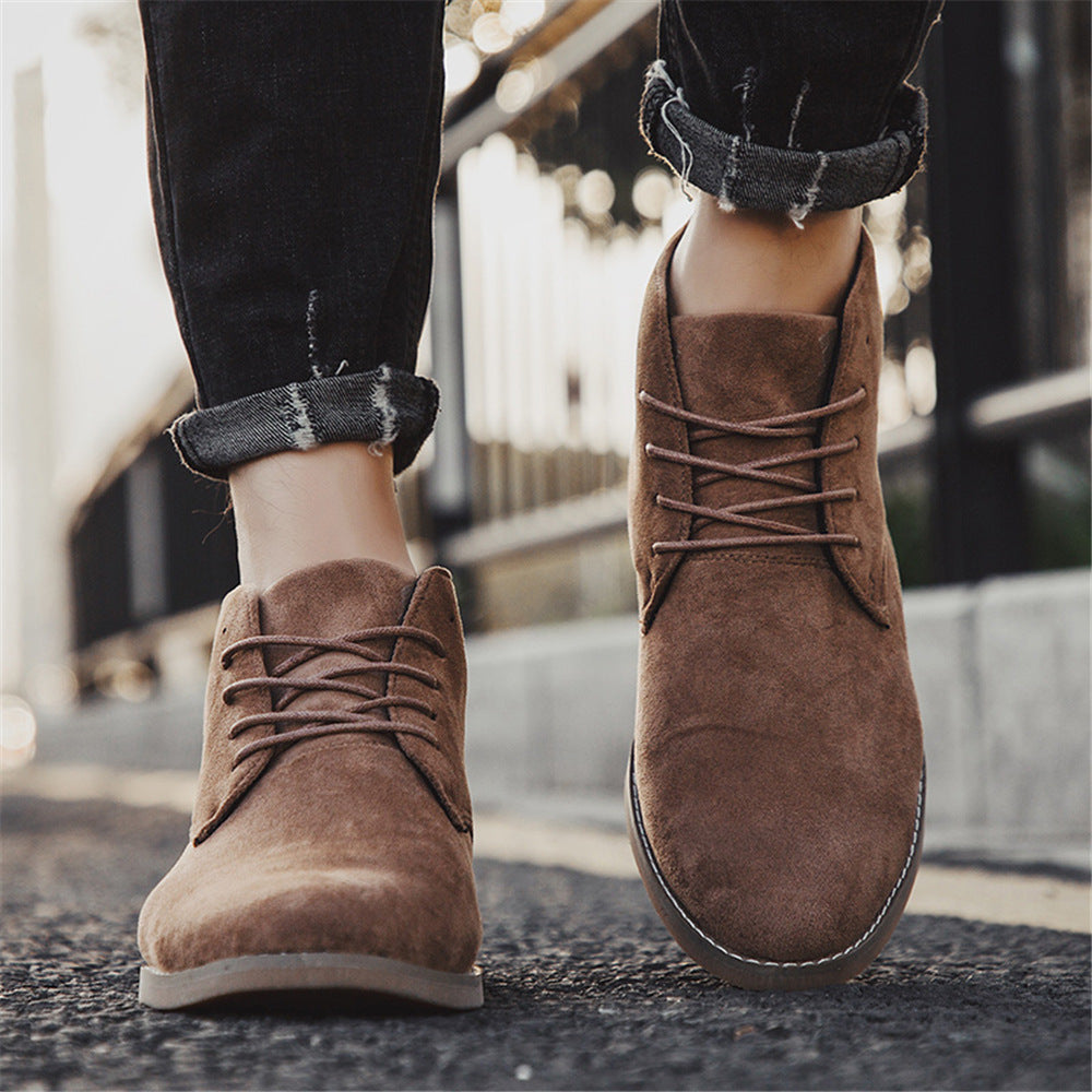 Vintage Brown PU Suede Lace-Up Cowboy Boots for Men