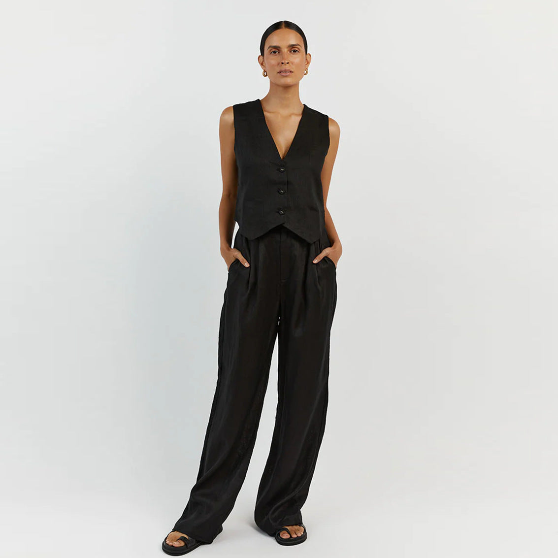 2023 Women's Summer Cotton-Linen Sleeveless Outfit Set