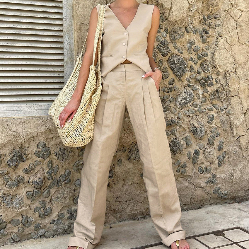 2023 Women's Summer Cotton Linen Two-Piece Set