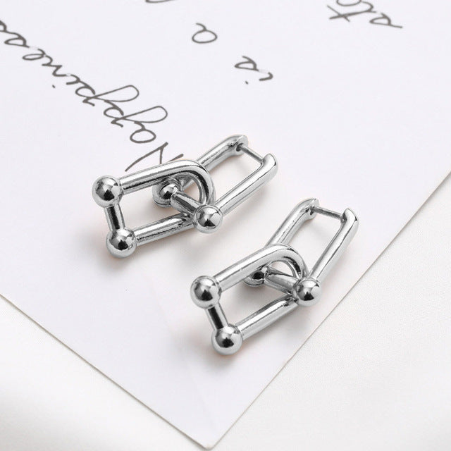 Gold-Plated U-Shaped Double-Button Women's Earrings