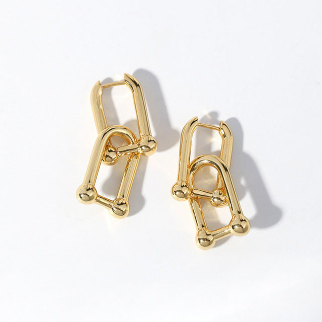 Gold-Plated U-Shaped Double-Button Women's Earrings