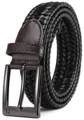 SAKIZITO Braided Leather Belt for Men - 1 1/4“ Woven Mens Stretch Belt for Dress Pants - Mens Black Belt