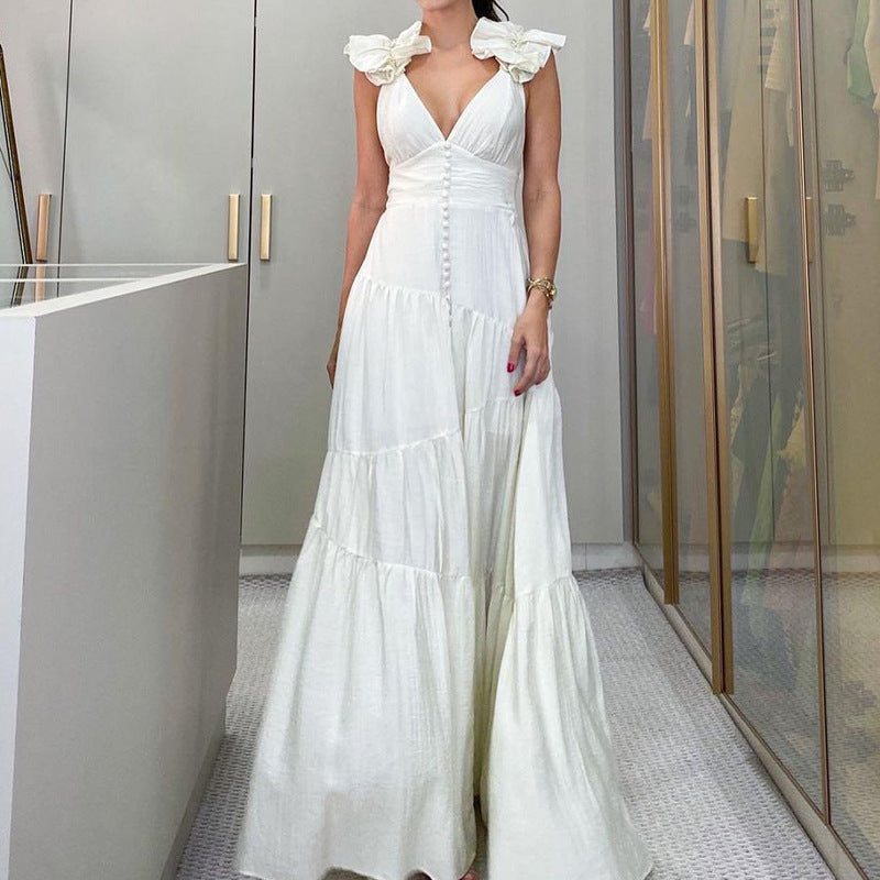 2023 Summer European Style Backless V-Neck Dress