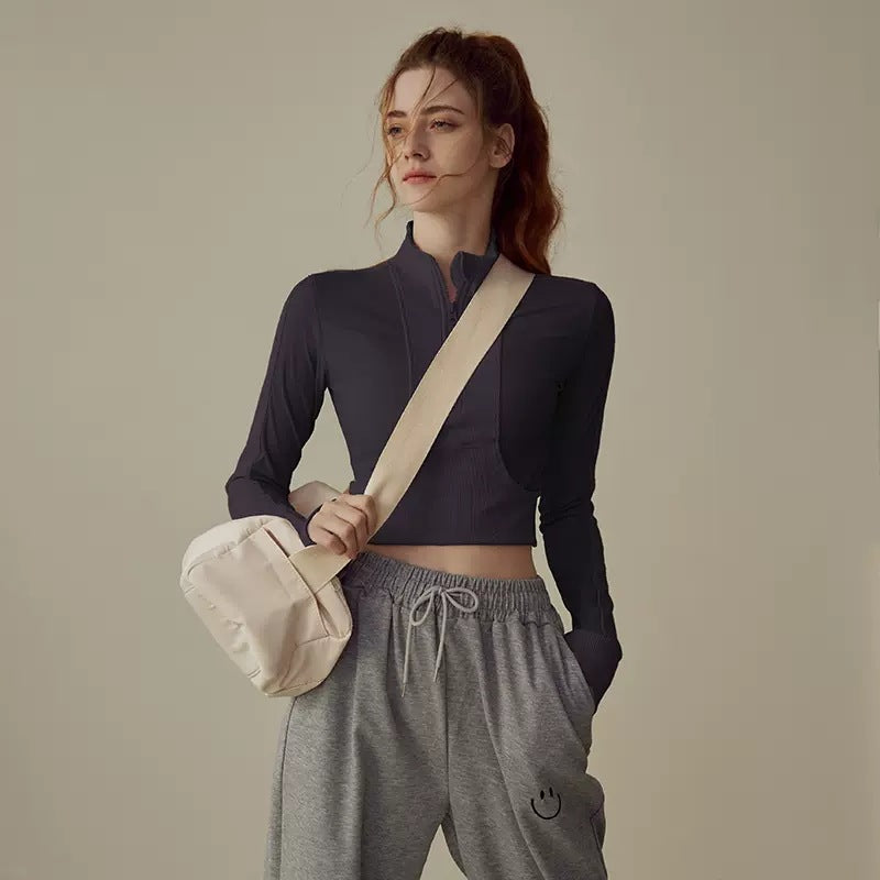 Slim Fit Long Sleeve Half-Zip Yoga Jacket for Women