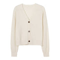 Women's V-neck Wool Knitted Cardigan in Solid Color