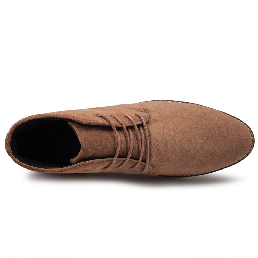 Vintage Brown PU Suede Lace-Up Cowboy Boots for Men