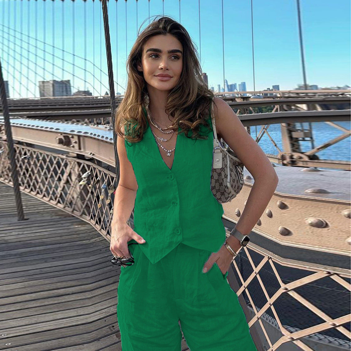 2023 Women's Summer Cotton-Linen Sleeveless Outfit Set