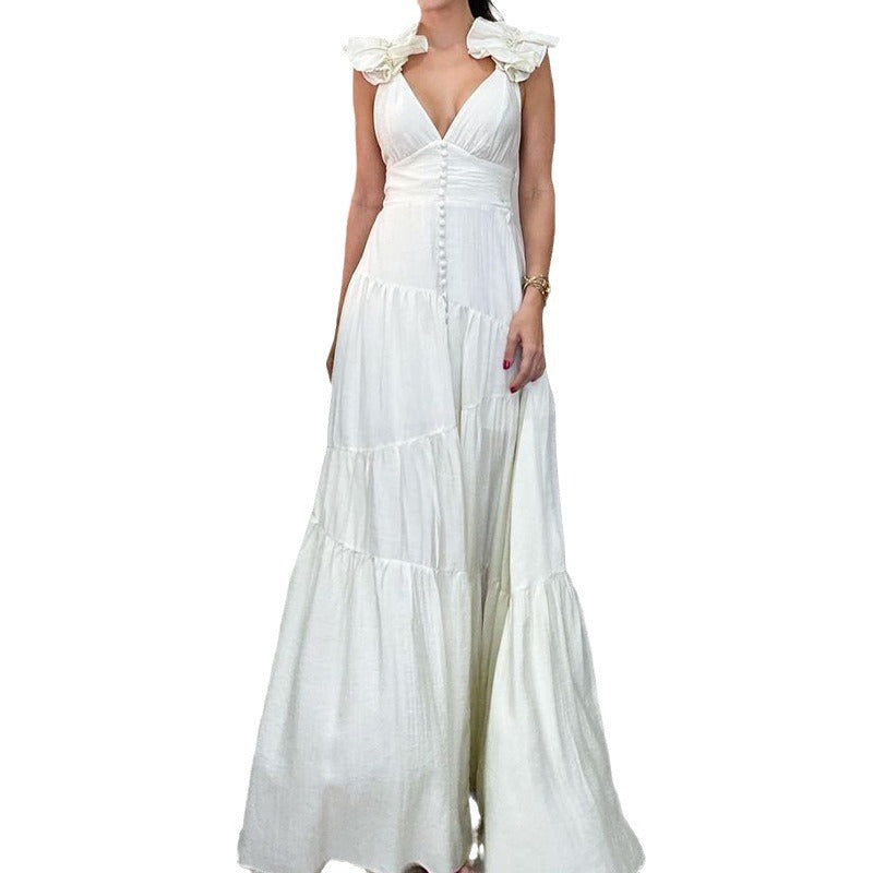 2023 Summer European Style Backless V-Neck Dress