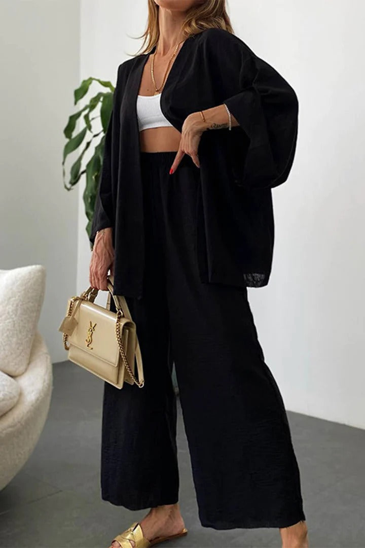 2024 Cotton-Linen Cardigan and Wide-Leg Pants Set