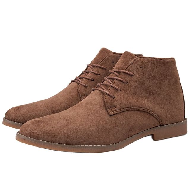 Vintage Brown PU Suede Lace-Up Cowboy Boots for Men
