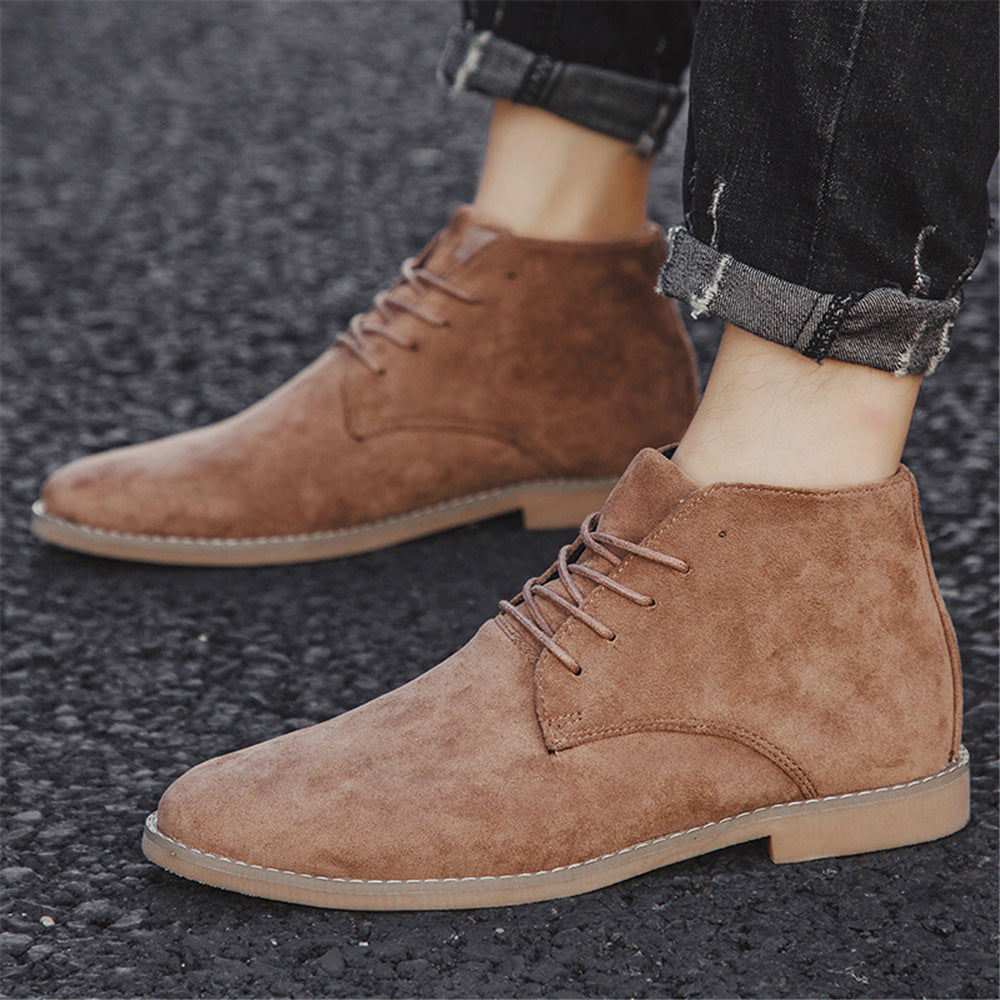 Vintage Brown PU Suede Lace-Up Cowboy Boots for Men