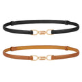 WHIPPY 2 Pack Women Skinny Leather Belt Adjustable Thin Waist Belt Fashion Buckle Belt for Dress，black+brown