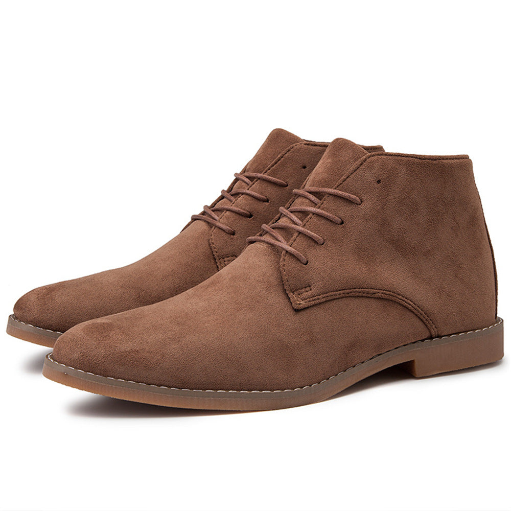 Vintage Brown PU Suede Lace-Up Cowboy Boots for Men
