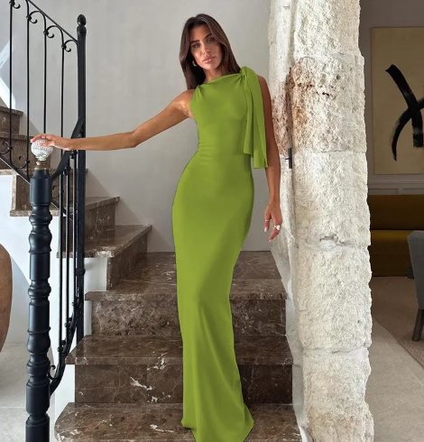 One Shoulder Linen Maxi Dress