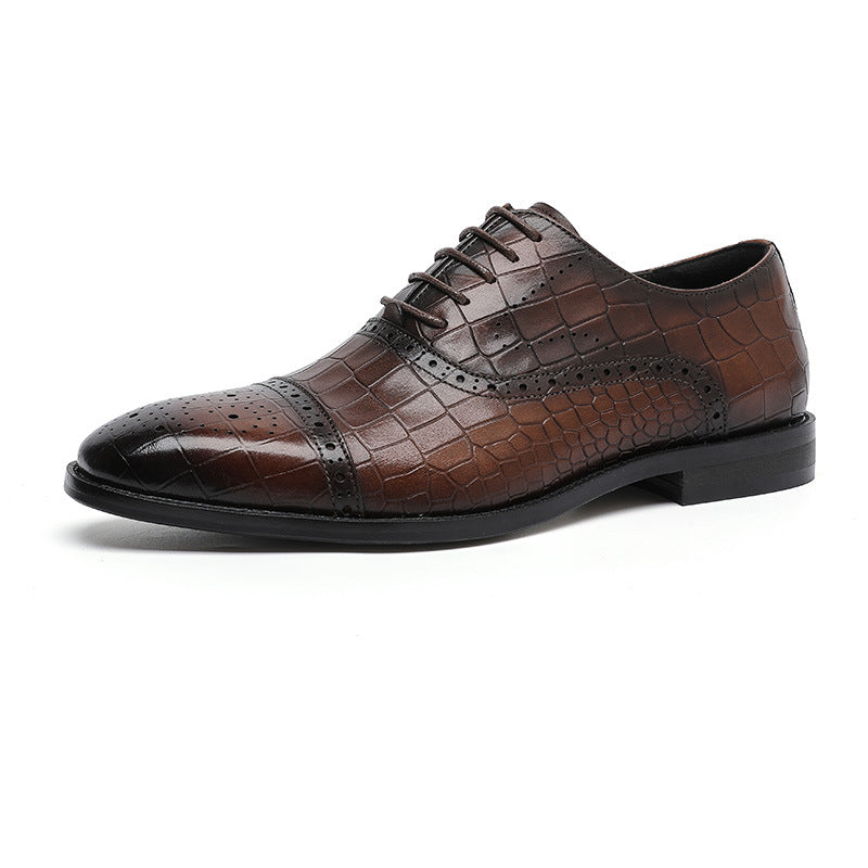 Embossed Genuine Leather Oxford Shoes for Business Wear