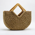Handcrafted Moon Bag with Wooden Handle and Straw
