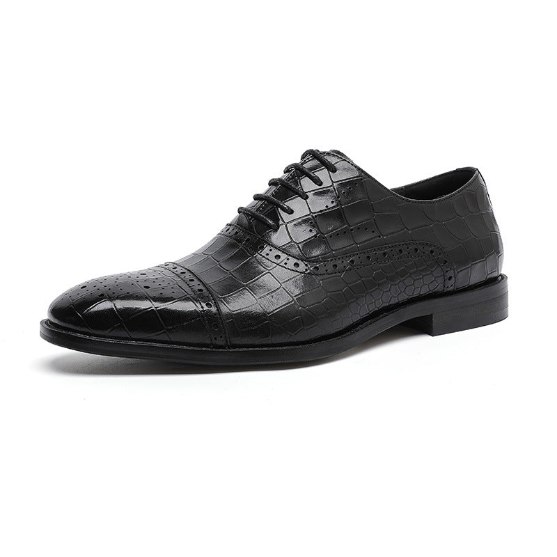 Embossed Genuine Leather Oxford Shoes for Business Wear