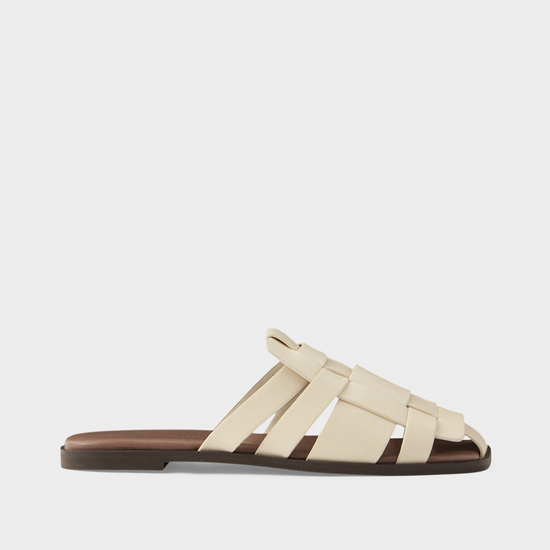 Retro Square Toe Woven Ladies Casual Mules Sandals