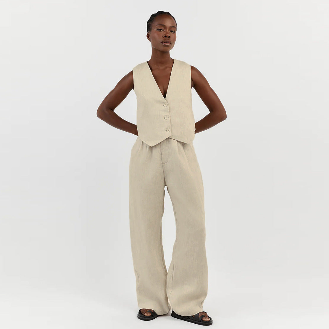 2023 Women's Summer Cotton-Linen Sleeveless Outfit Set