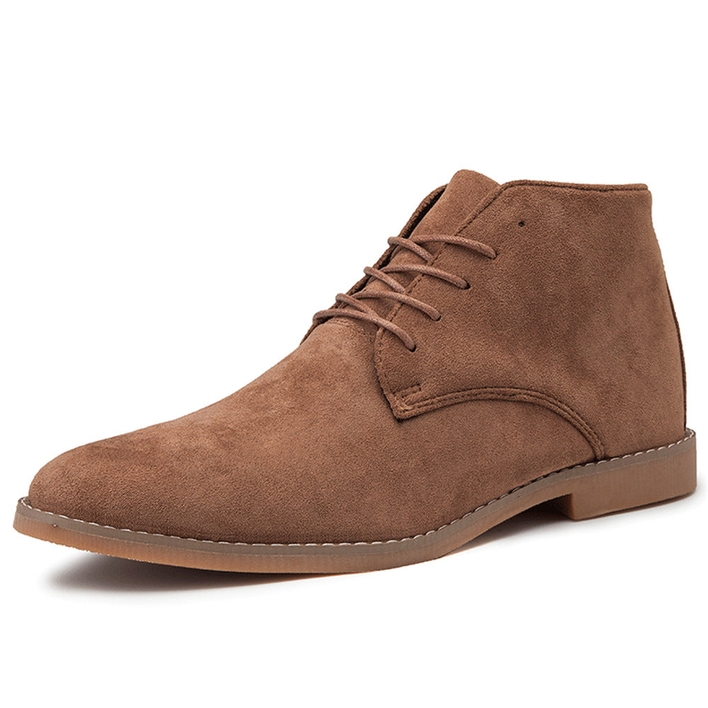 Vintage Brown PU Suede Lace-Up Cowboy Boots for Men