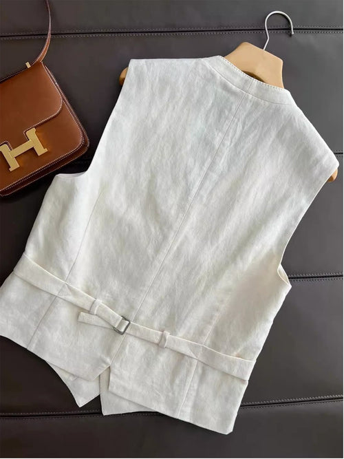 Chic Autumn Cotton-Linen Vest and Wide-Leg Pants Set