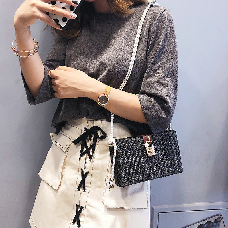 Woven Shoulder Crossbody Small Box Bag in Korean Style