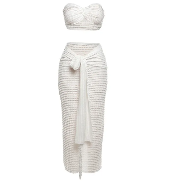 Women's Solid Color Lace Tube Top Vest and Long Skirt Set
