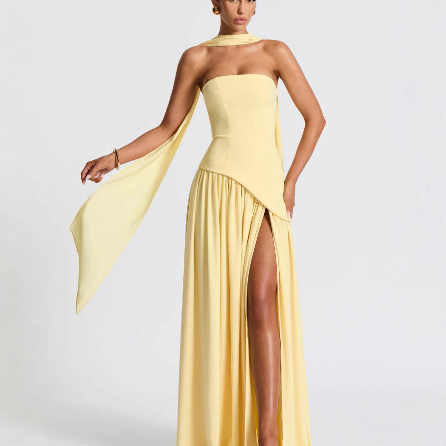 Irregular Tube Top Maxi Dress