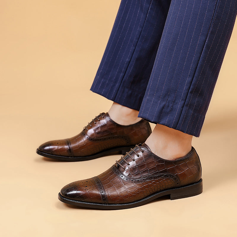 Embossed Genuine Leather Oxford Shoes for Business Wear